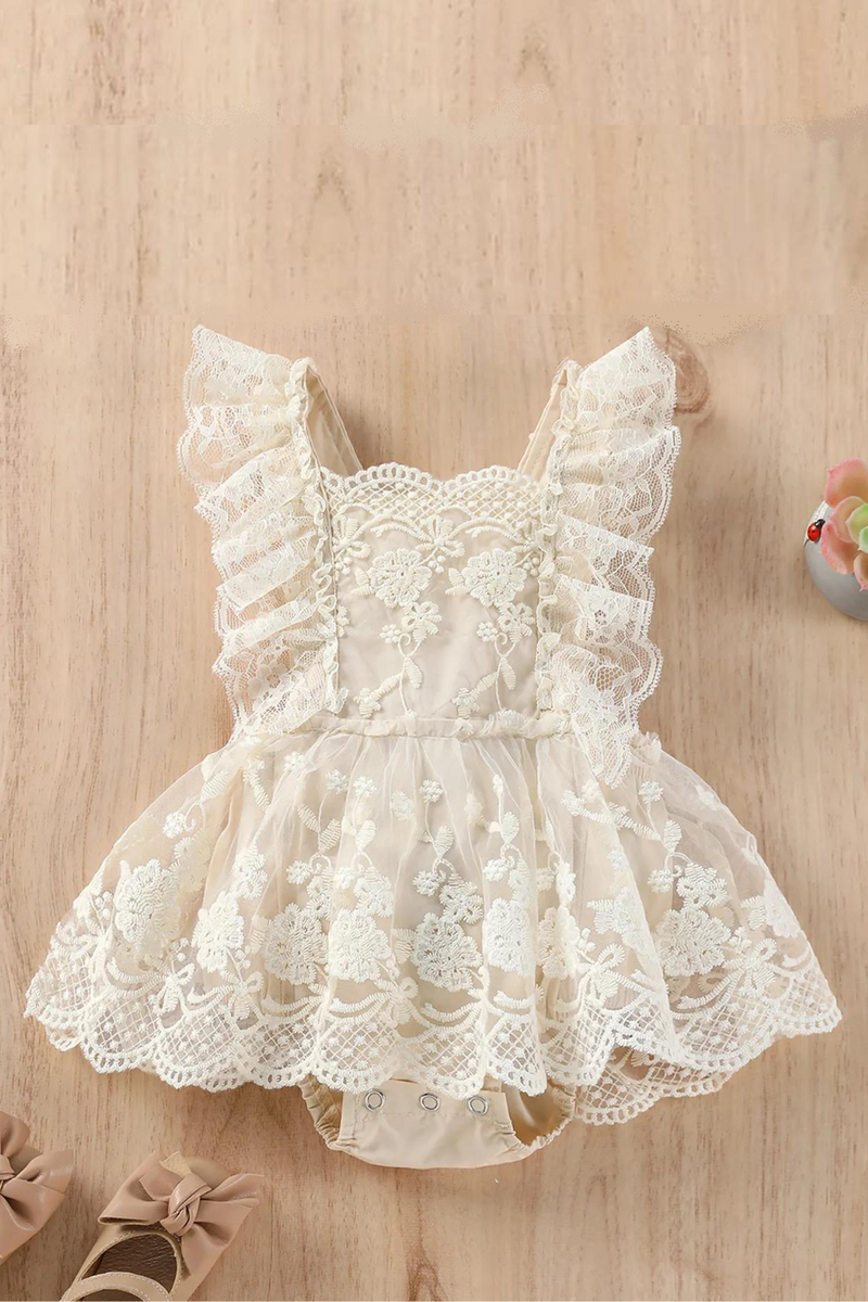 Baby Girls Summer Romper Floral Lace Embroidery Romper Dress Straps Sleeveless Sweet Triangle-Bottom Jumpsuit