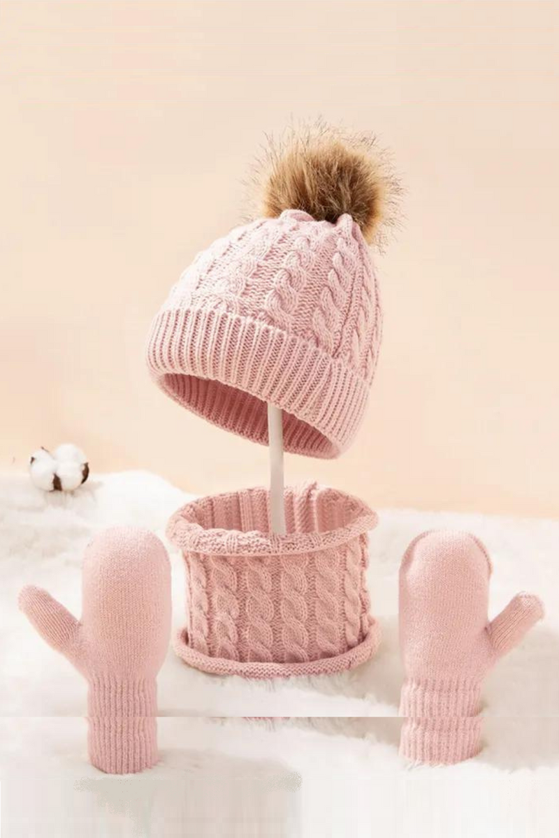 Baby Hats Scarves Gloves Set Toddler Boys Girls Bobbles Cap Autumn Winter Warm Twist Knitted Hat Neckerchief Gloves Suit