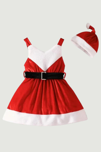 Princess Xmas Dress New Year Pageant Autumn And Winter Baby Clothes Red Kids Cap Sets