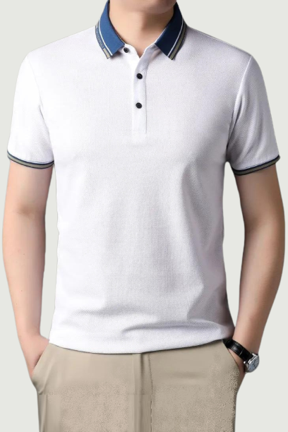 Cotton Lapel Polo-Shirt Summer Light Cool Breathable Mens Short Sleeve Collar Contrast Business Casual Shirt