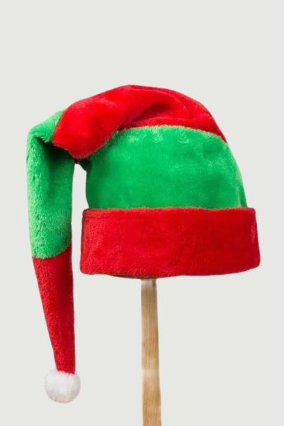 Lengthened Red and Green Stripes Plush Christmas Hat Holiday Decoration Elf Clown Curved Hat Party Santa Hat