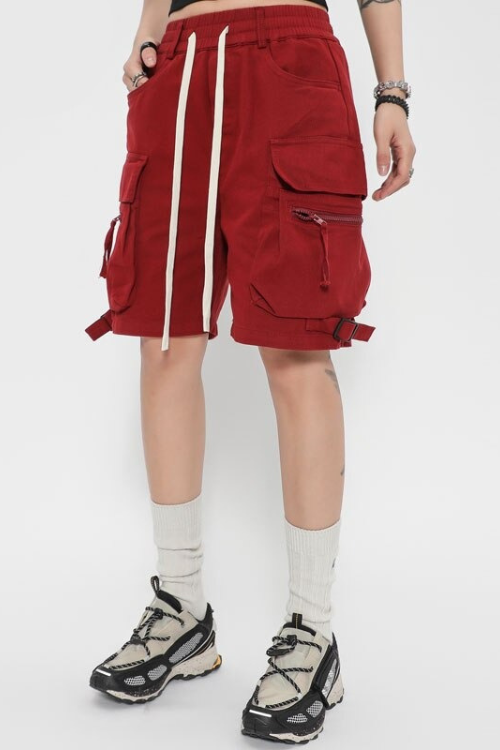 Cargo Shorts Streetwear Side Multi Zipper Pocket Baggy Track Shorts Men Loose Cotton Short Trousers