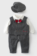 Children Boys Bow Tie Gentleman Outfits Formal Wedding Suits Toddler Long Sleeve  Black Grid Vest Pants Baby Birthday Gifts
