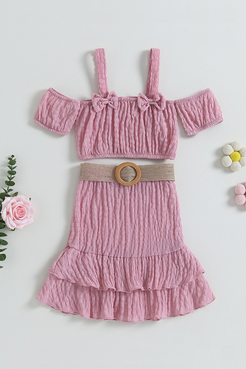 Girls Outfit Sets Summer Kids Casual Clothing For Girls Short Sleeve Strap Tops+Ruffle Skirt Children Baby Girl Clothing