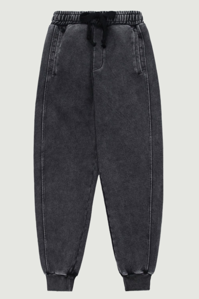 Cotton Harem Distressed Sweatpants Streetwear Winter Casual Jogger Thick Fleece Pants Mens Trousers Black