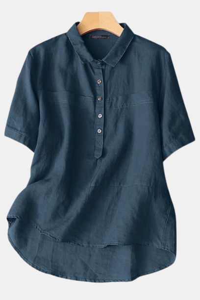 Elegant Half Sleeve Button Shirt Spring Cotton Chemise Female Women Casual Lapel Neck OL Tops