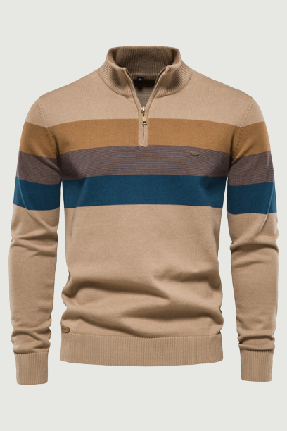 Men Stripe Sweaters Stand Collar Pullover Mens Sweater Knit Jumpers Autumn Warm Long Sleeve Tops Clothing