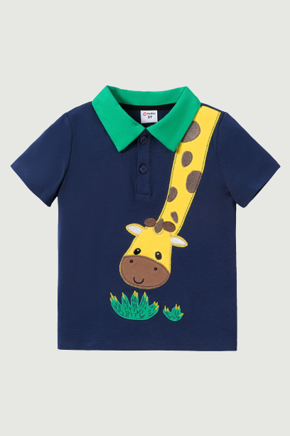 Toddler Girl Giraffe Polo Collar Short-sleeve Cotton Tee