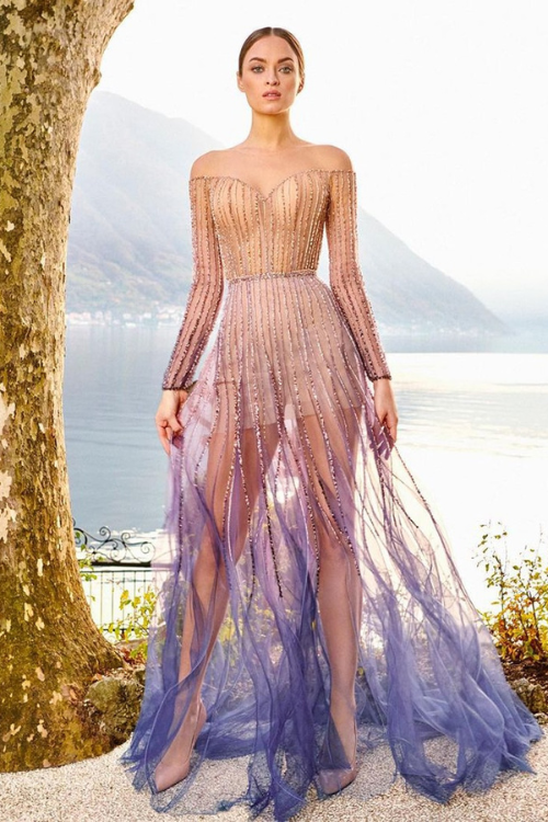 Mermaid Evening Dress for Wedding Elegant Long Sleeve See Through Formal Party Gown