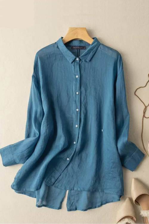 Women Cotton Loose Tops Tunic Casual Solid Lapel Blouse Long Sleeve Shirts Elegant Spring Button Up