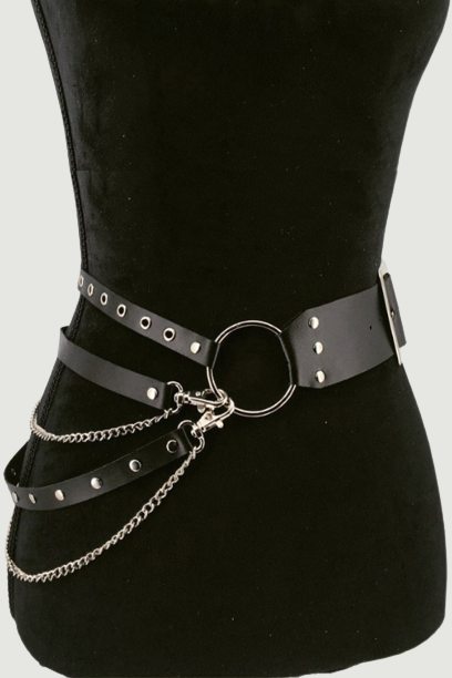 Goth Punk Corset Belt Adjustable Women Waist Metal Chain Skirt Leather Belts Harness Nightclub Hiphop Rock Sexy Dress Waistband