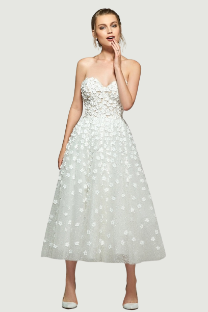 elegant ivory sweetheart neck appliques lace wedding dress tea length simple bridal gowns a line wedding dresses