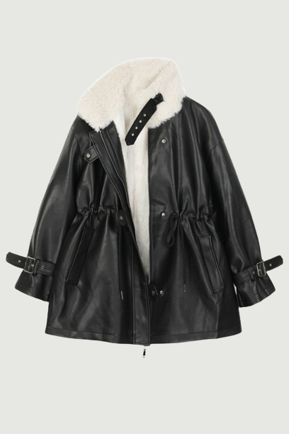 Women Leather Jacket Autumn Winter Warm Plush Thick Suede Outerwear Lambs Wool Short Motorcycle Coats Female