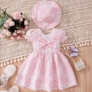 Baby Girl Dress Rose Pink Wedding Birthday Infantil 2-6 Yrs Summer Cap Princess Birthday Xmas Kids Vestidos Toddler Girl Clothes