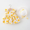 Robe à fleurs pour enfants, Style d'été, manches volantes, à volants, robe de princesse, chapeau