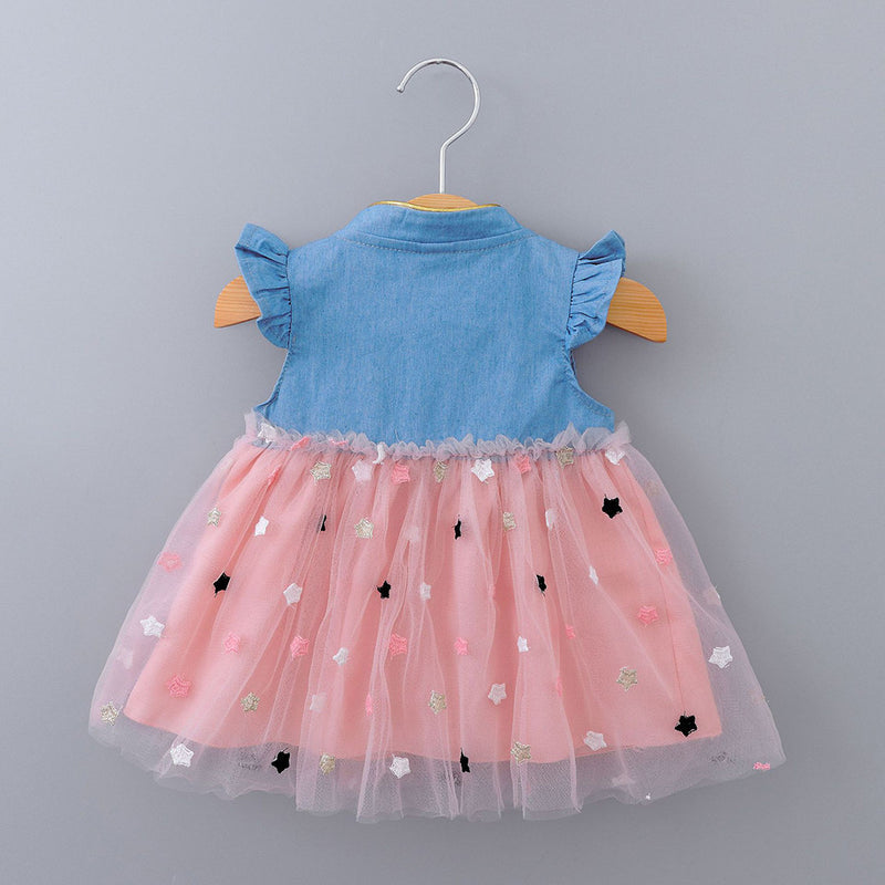 Cute Girls Dress Infant Baby Girls Kids Dresses Princess Dress Gauze Star Denim Outfits Clothing Summer Kids Girls Clothes