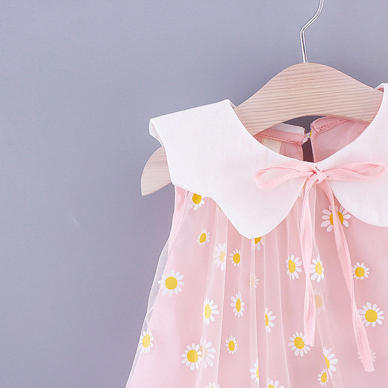 Baby Girls Dress Summer Sailor Collar Sleeveless Embroidery Cute Dress Daisy Tulle Princess Dress