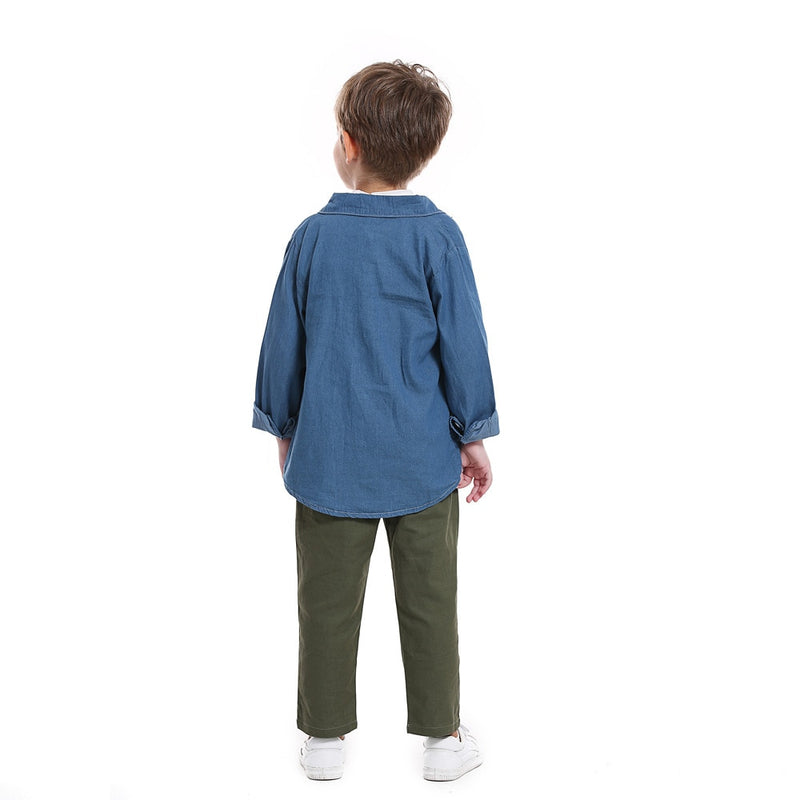 Toddler Children Clothing Spring Solid Blue Shirt White T-Shirt Green Pants 3 PCS/Set for Infant Boys Kits Casual Outfit