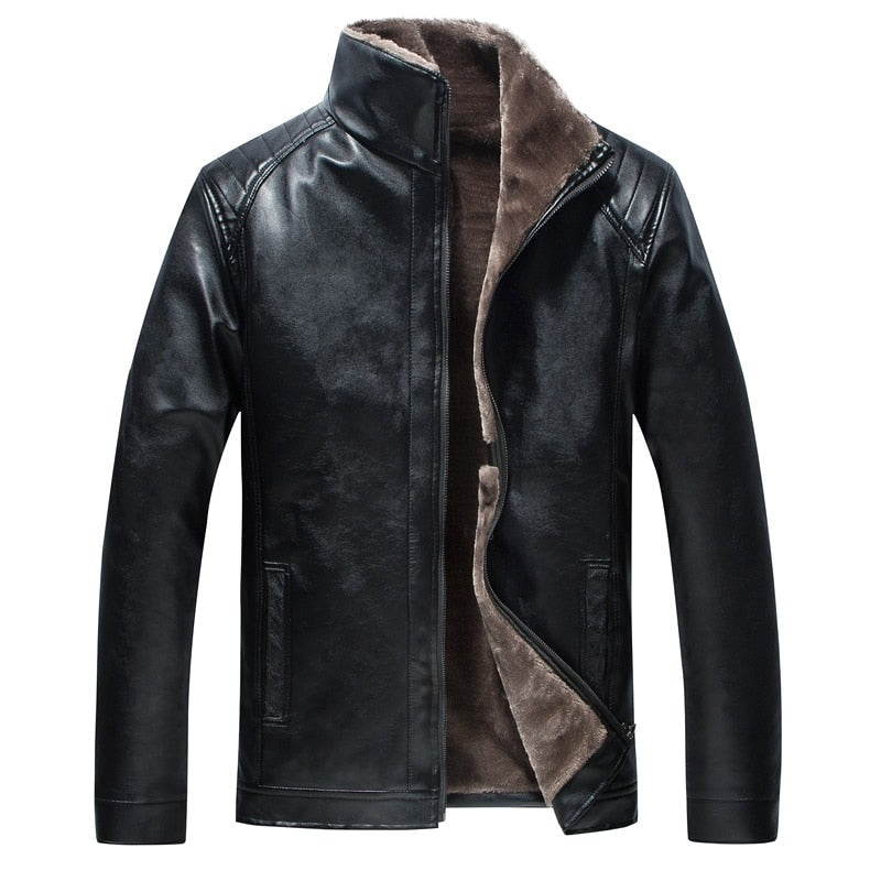 Leather Jacket Mens Winter Fleece Men Thick Motorcycle windproof Warm Coat Male Clothing