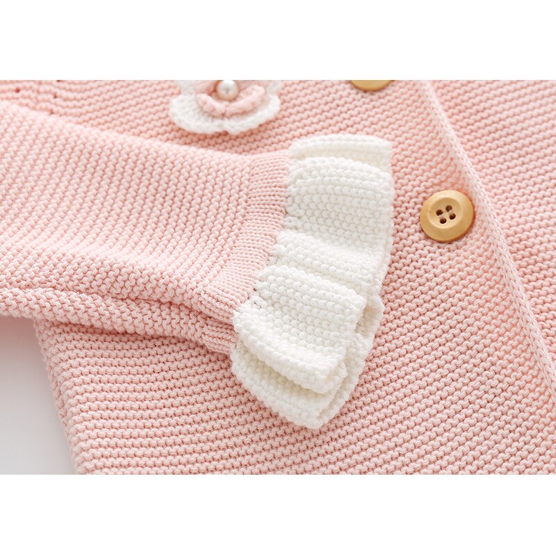 Baby Girls Knit Cardigan Sweater Ruffle Single Breasted O-Neck Long Sleeve Tops for Girl Clothes Cute Flower Coats