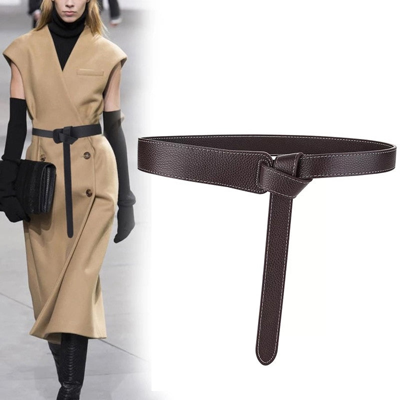 Wide Corset Belts For Women Long Knot Soft Leather Ladies Waist Dress Belt Female Cummerbunds Designer Waistband