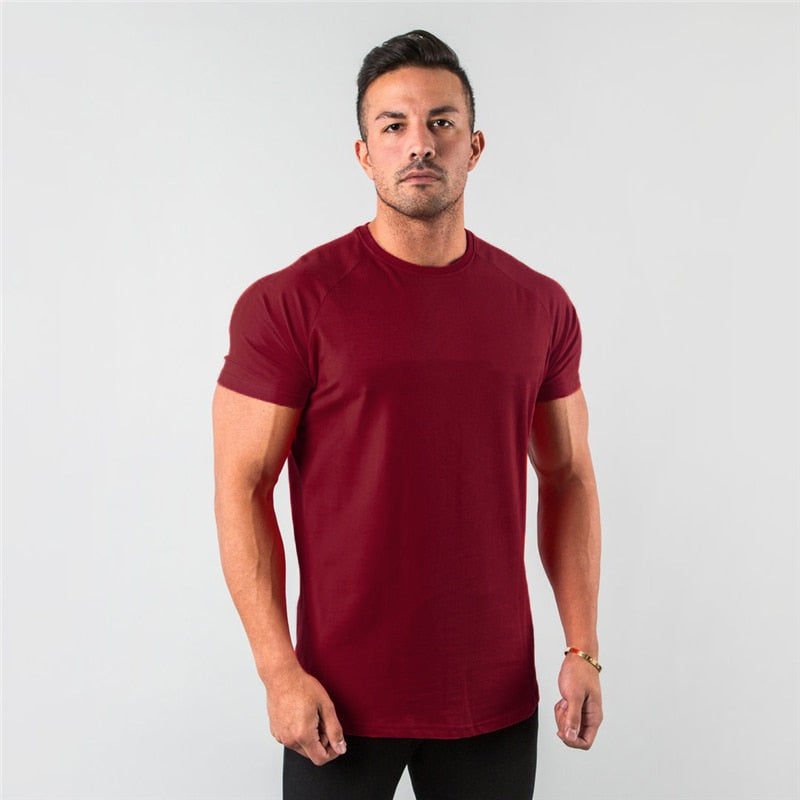 Plain T-shirt Men Slim Fit Sport Skinny Fitness Short Tee Shirt Male Bodybuilding Tshirt Workout Tops Gym Clothing