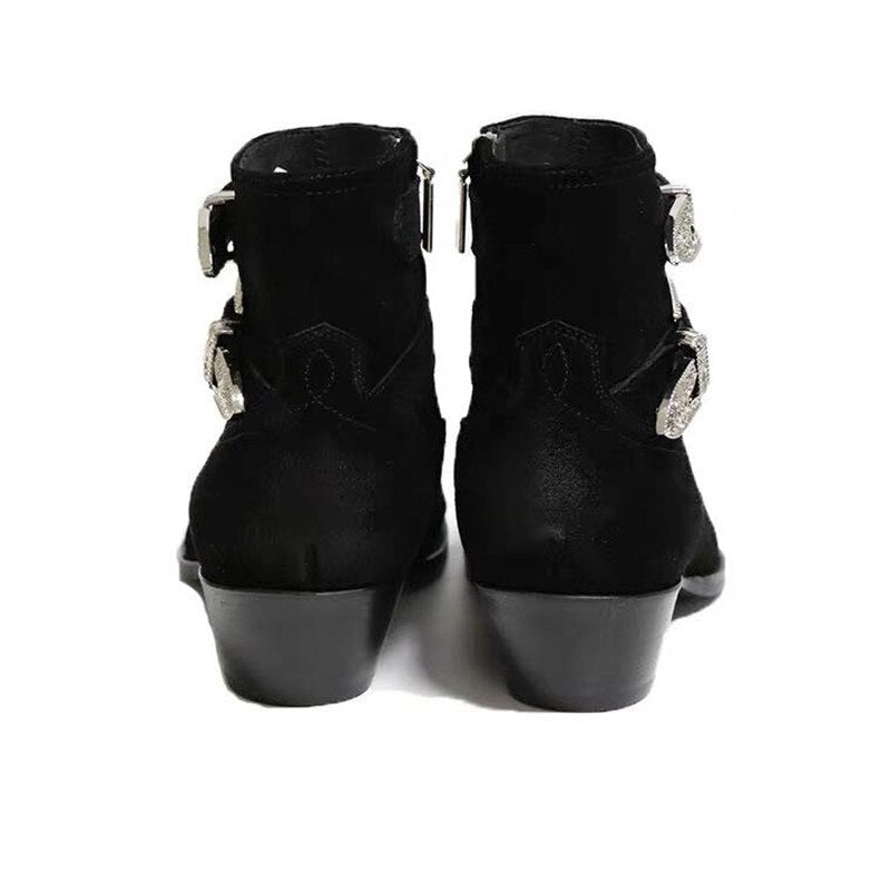 Metal Punk dual strap wedge luxury men genuine leather Boots 5cm heel customized handmade slim fit Chelsea Boots