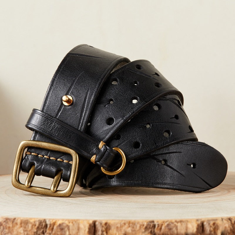 Luxury Thick Genuine Leather Men Belt Double Buckle Belt Ceinture Leather Belt Men Jeans Trouser Belt For Jeans