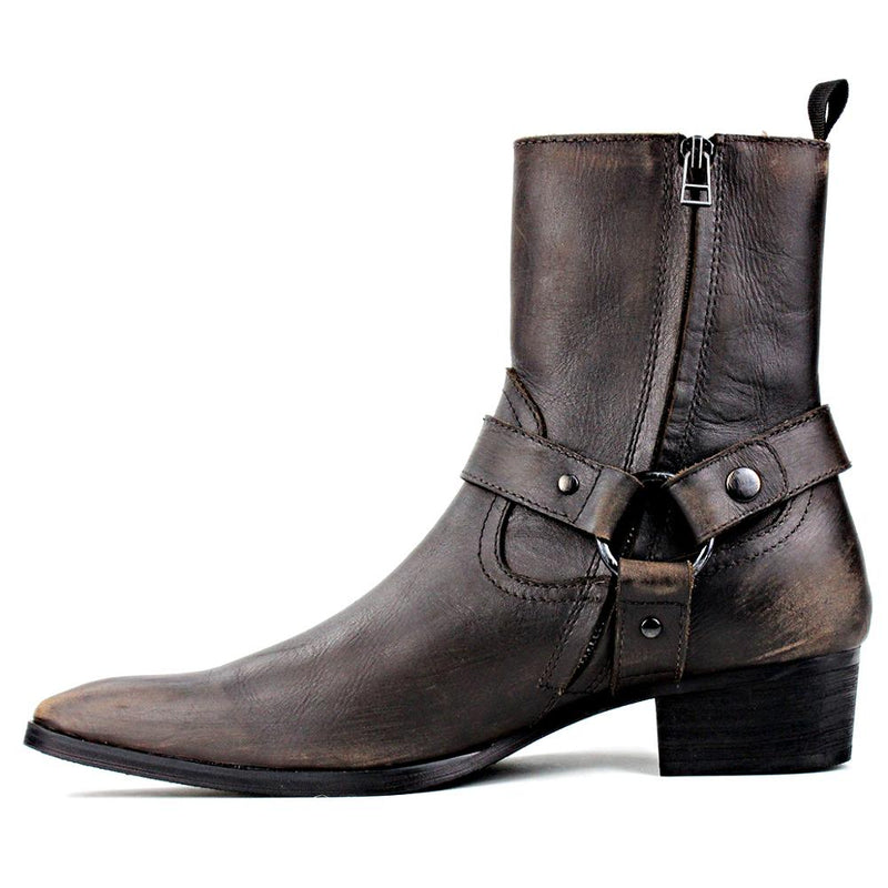 Mens Boots Genuine Leather shoes Ankle Zipper-up Motorcycle Boots Chelsea Boots classic Calfskin Shoes high heel boots