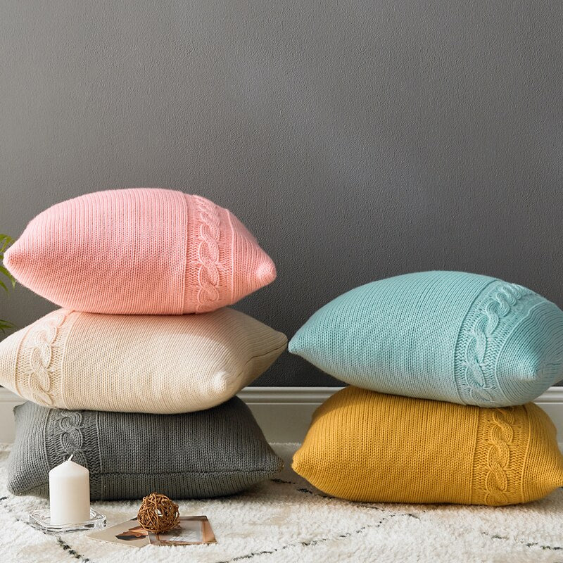 Solid Cushion Cover Knit Pillow Cover Blue  Mustard Yellow Grey Pink Pillow Case 45cm*45cm Home decoration For sofa Bed