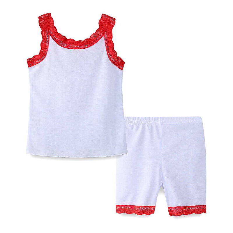 Girls Outfits Sleeveless Lace-Edge Patchwork Summer Tank Tops and Shorts Set  Kids Suit Soft Toddler Clothes