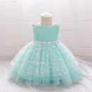 Beaded Lace Hollow Flowers First Birthday Dress For Baby Girl Kids Clothes Lace Baptism Tutu Bow Princess Baby Dresses Vestido