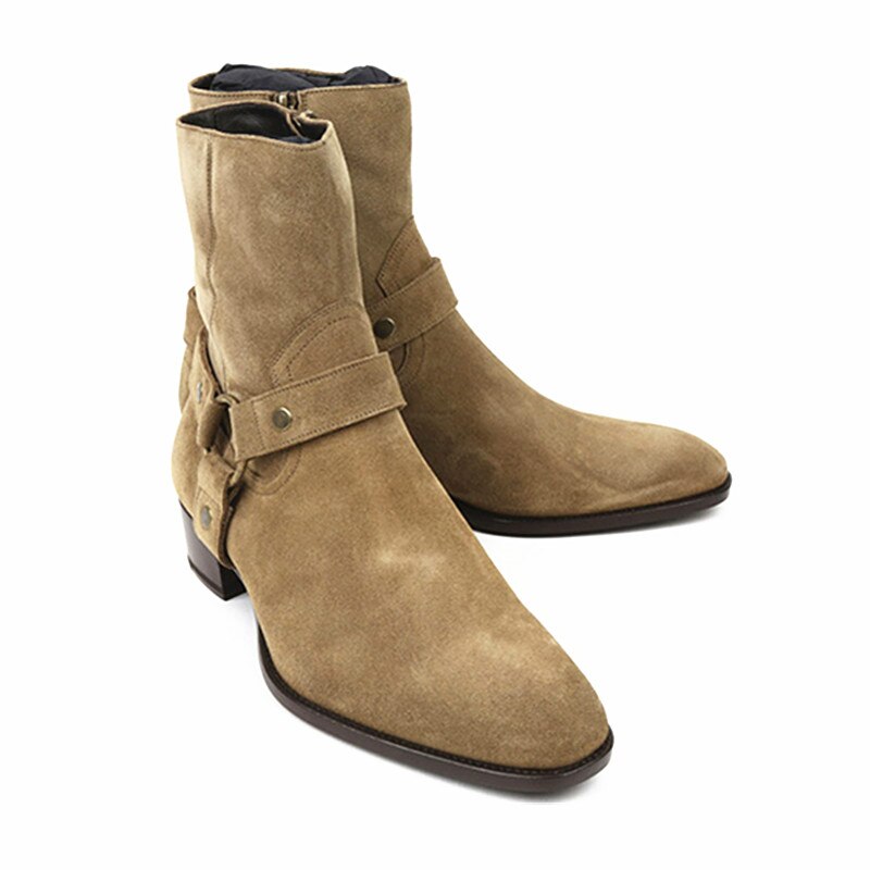 Handmade quality harry men buckle strap suede Boots