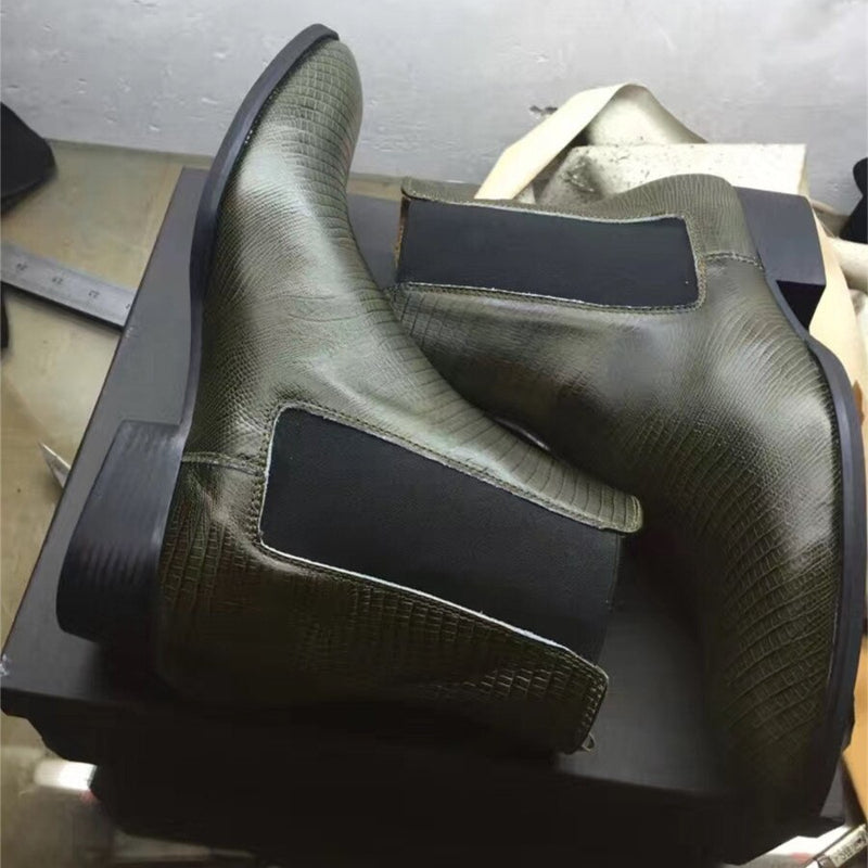 Handmade High Top Lizard Pattern Genuine Leather Personalized Men Boots Wedge Luxury Slim Denim Chelsea Boots