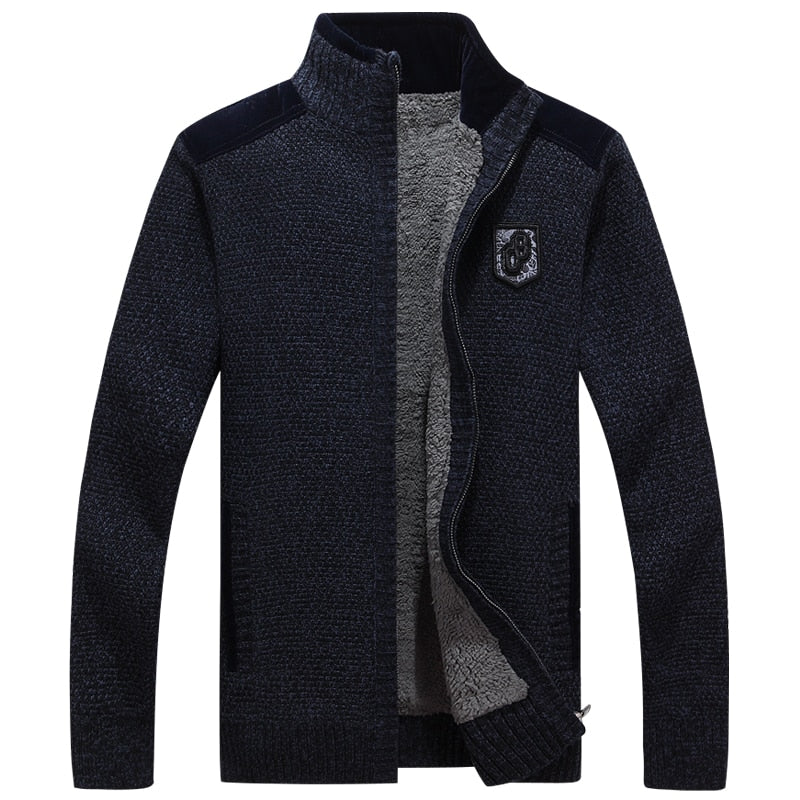 Men Sweaters With Zippers Thick Fleece Warm Black Casual  Winter Men Cardigan Wool