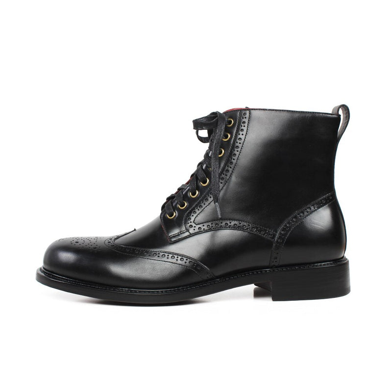 Autumn New Brogue Ankle Boots Men Black Genuine Calf Leather Shoes Classic Bespoke Blake Motorcycle