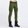 Biker Jeans Punk Style Cargo Pocket Jeans Skinny Men Famous Brand Mens Designer Clothes Zipper Denim Pants Green Black