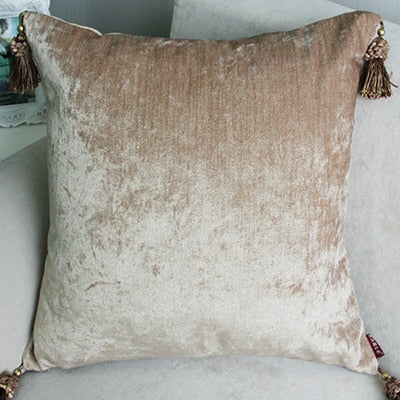 European Style Tassels Cushion Cover Ivory Purple Red Blue Tan Home Decorative Solid Pillow Cover 45x45cm/60x60cm