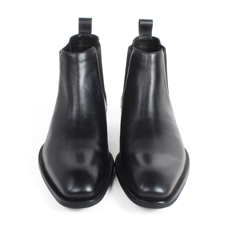 Black Chelsea Boots For Men Square Toe Slip-On Flat Handmade Leather Boots Men Patina Shoe