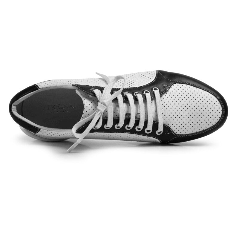 Summer Hot Sports Shoes Men White Lace-up Genuine Leather Shoe Casual Breathable Patchwork