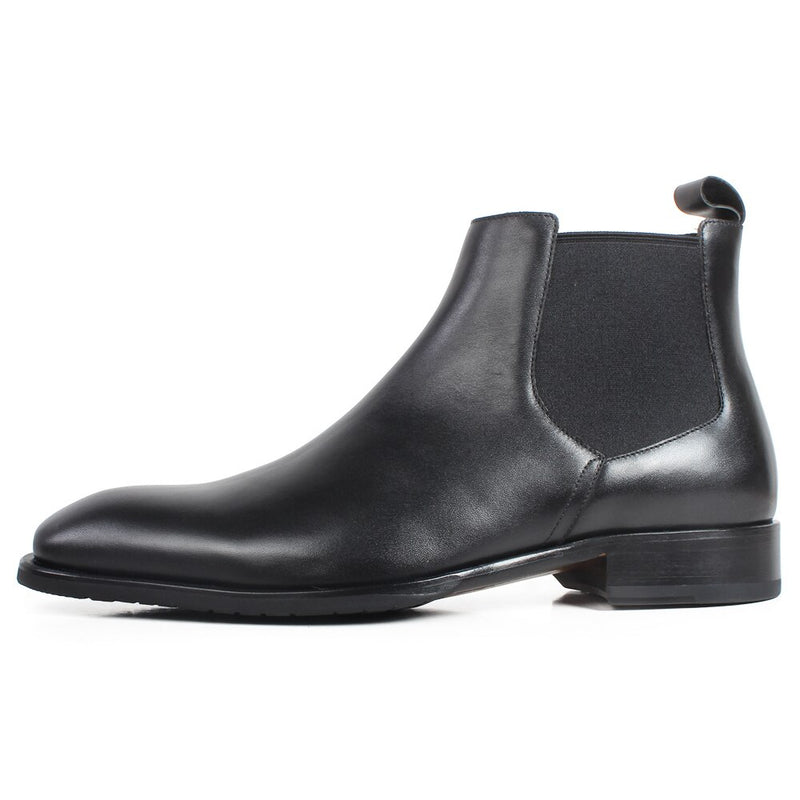 Black Chelsea Boots For Men Square Toe Slip-On Flat Handmade Leather Boots Men Patina Shoe