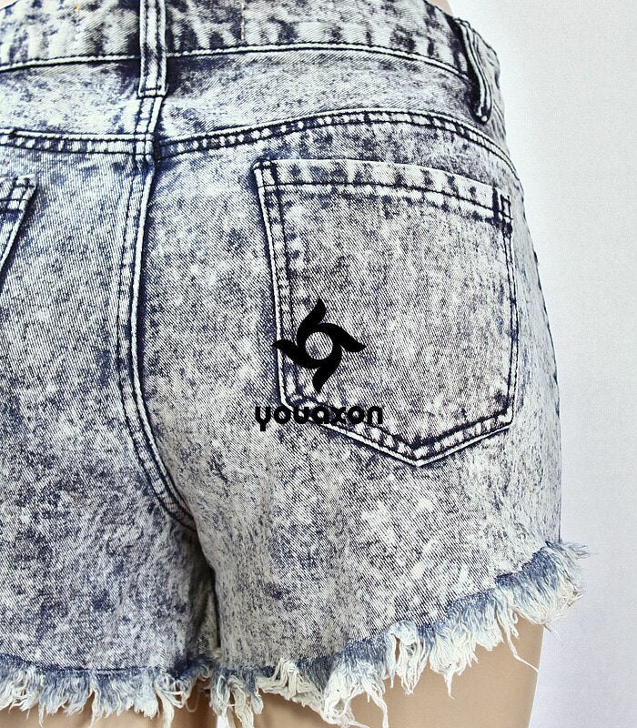 Women`s High Waist Ripped Acid Washed Denim Shorts For Woman