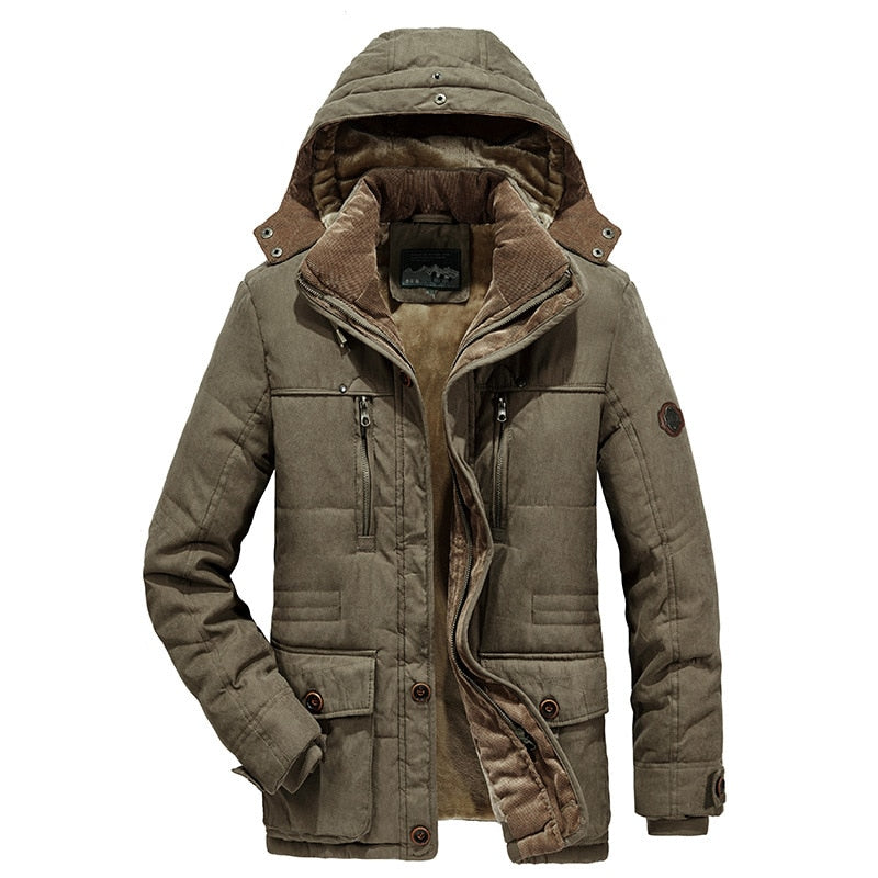 Men Winter Thick Warm Military Jackets Parkas Casual Slim Multi-pocket Cotton-Padded Hooded Coats Fleece Parkas