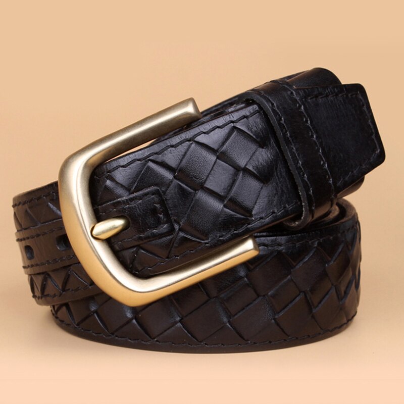 Belt Copper Buckle Designer Genuine Leather Belts For Men Woven Male Strap Braided Belts Man 3.8cm width belt for Jeans