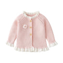 Baby Girls Knit Cardigan Sweater Ruffle Single Breasted O-Neck Long Sleeve Tops for Girl Clothes Cute Flower Coats