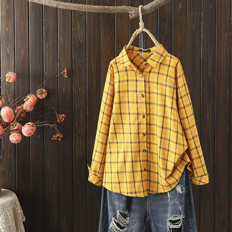 Women Clothing Shirts Autumn New Show Thin Collocation Leisure Plaid Long Sleeve Tops