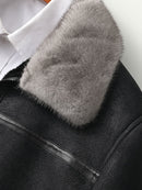 Genuine Leather Clothes Shearling Jacket Mens Mink Collar