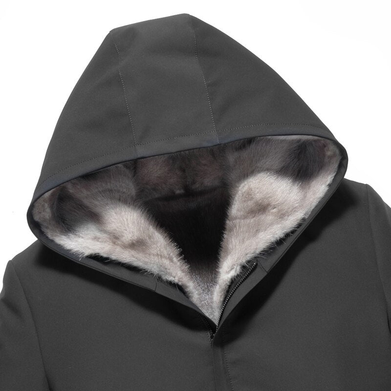 Winter Real Mink Fur Jacket Men Parkas Coat Hooded Removable Liner Business Casual Thick Warm Windproof Hat Outwear