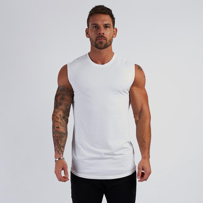 Compression Sleeveless Shirt Gym Clothing Fitness Mens Tank Top Cotton Bodybuilding Stringer Singlet Muscle Vest Workout