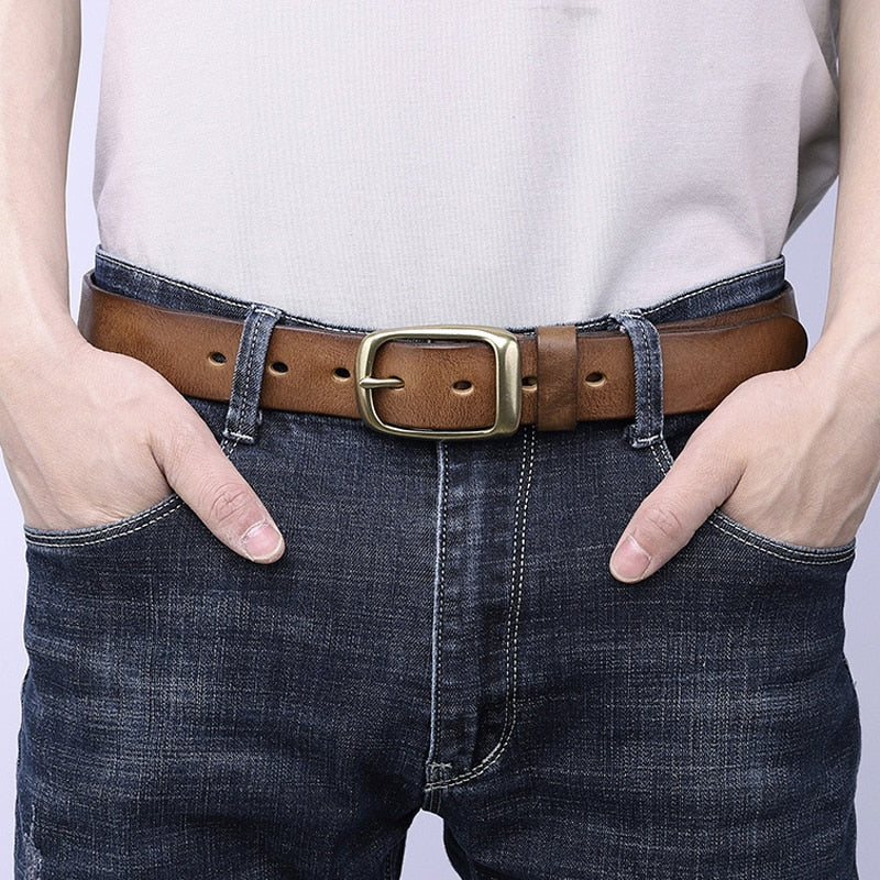 3.3CM Men High Quality Genuine Leather Belt Luxury Designer Belts Men New Copper Buckle Strap Male Jeans For Man Cowboy